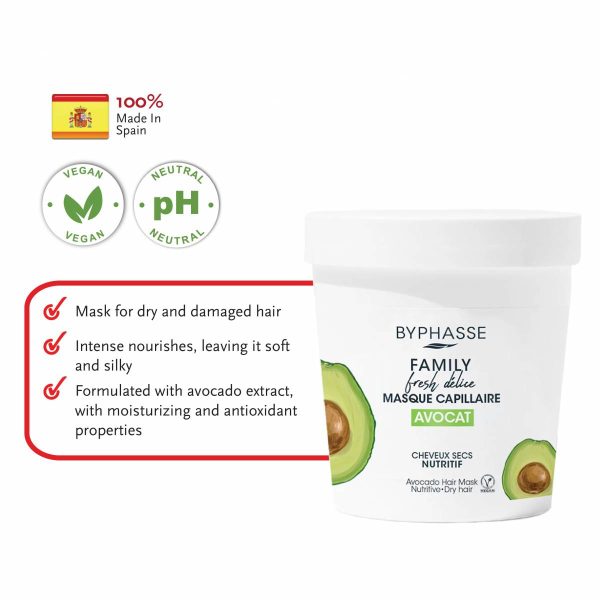 BYPHASSE Family Fresh Delice Avocado Hair Mask - Nutritive Dry Hair - Vegan