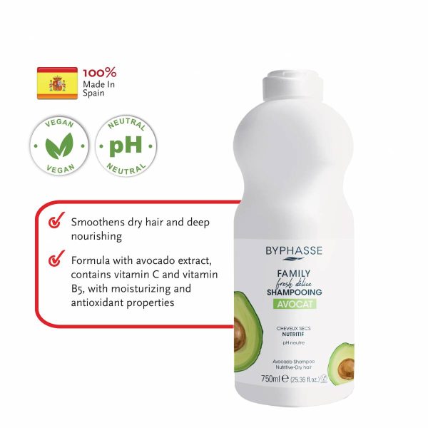 BYPHASSE Family Fresh Delice Avocado Shampoo - Nutritive Dry Hair - Vegan