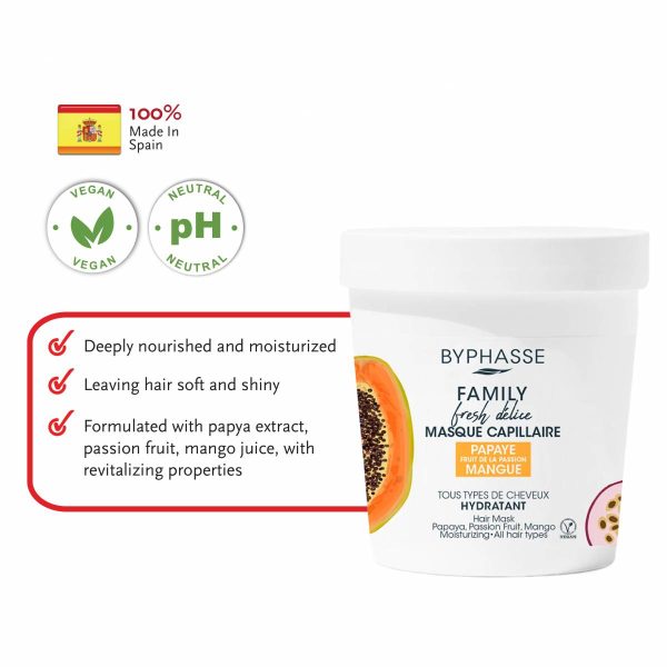 BYPHASSE Family Fresh Delice Hair Mask Papaya, Passion Fruit & Mango Moist - All Hair Vegan