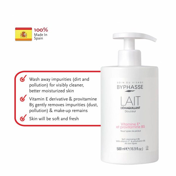 BYPHASSE Soft Cleansing Milk For Face And Eye With Vitamin E All Skin Types Vegan