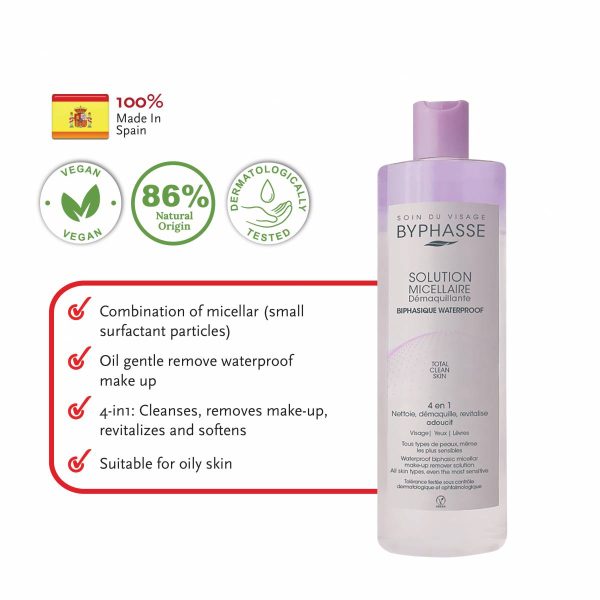 BYPHASSE Waterproof Biphasic Micellar Make-Up Remover Solution - Vegan