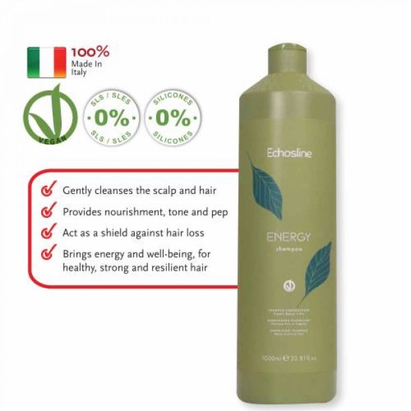 ECHOSLINE Veganok Energy Shampoo SLS/SLES, Silicones Free